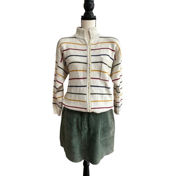 Vintage Style Striped Cardigan Sweater Women’s Button Up Collared Knit M - Picture 2 of 7